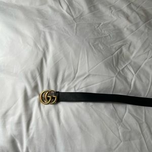 Gucci Black Leather Belt with Gold Double G Buckle